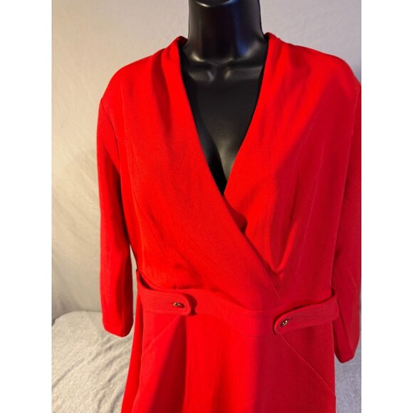 Clover and Sloane Red Dress Womens Size 14 Large L Christmas Holiday Party Vneck - Picture 2 of 4